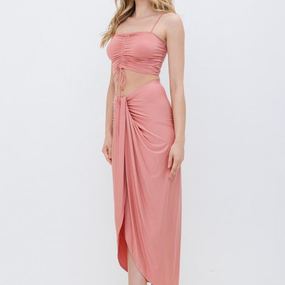 New 2 Piece set - Boho Dusty Peach Cinch Crop Top and Skirt set - Picture 5 of 8